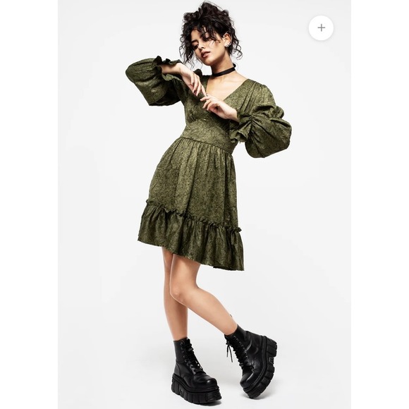 Disturbia Arda Virago Sleeve Mini Dress Olive Green Womens US 6 - Picture 3 of 13